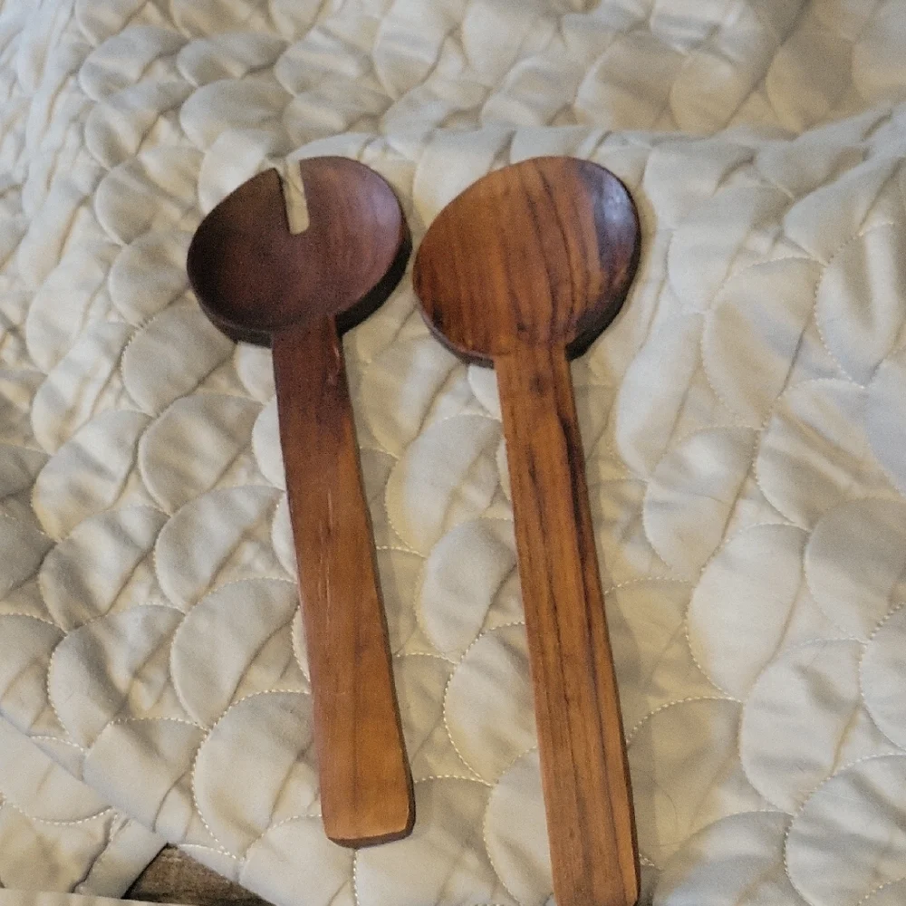 MCM Teak Wood Salad Servers,hand Carved,Rare,Danish